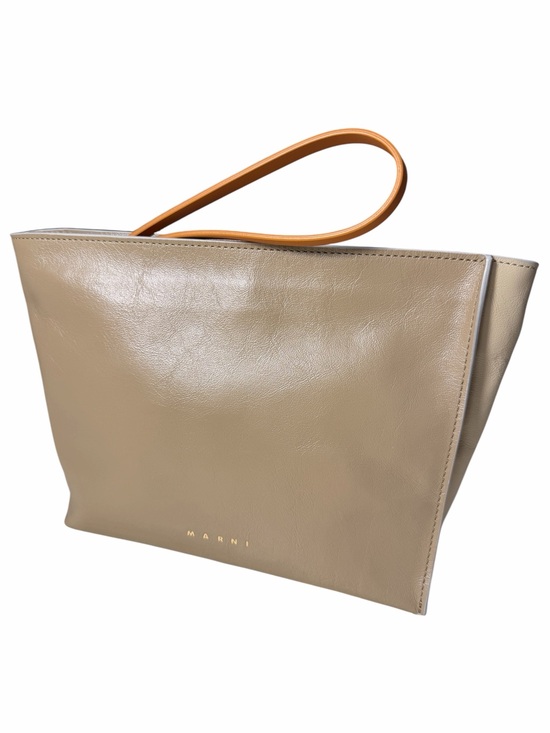 Marni Handbags - Marni East-West Museo Leather Wristlet Clutch Moonstone Tan Loop Handle Dust Bag